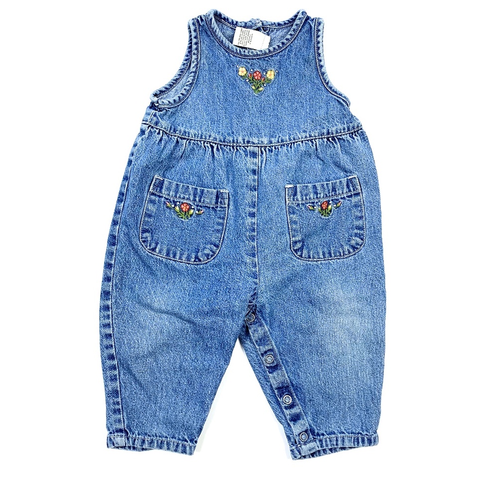 GAP Floral Embroidery Retro Denim Romper Overalls